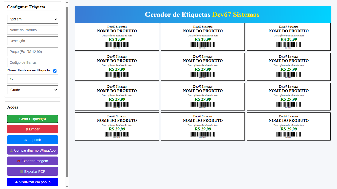 Sistema Gerador de Etiquetas e código de barras - Dev67 | Hotmart