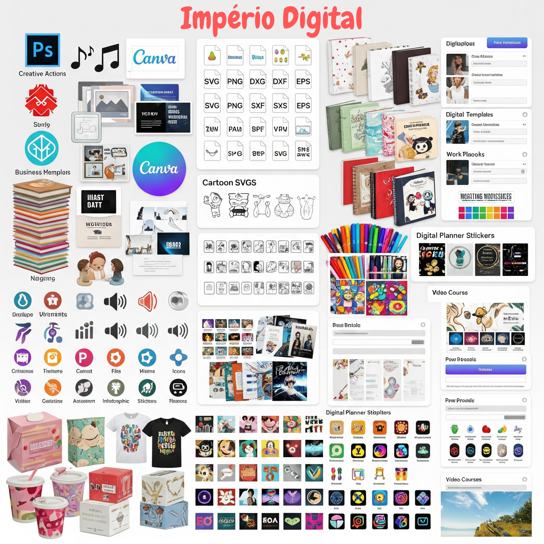 Pacote Completo da Loja | Fontes, Designs de Camisetas, Mockups, Templates, eBooks PLR, Reels, Prompts & Muito Mais | Download Instantâneo