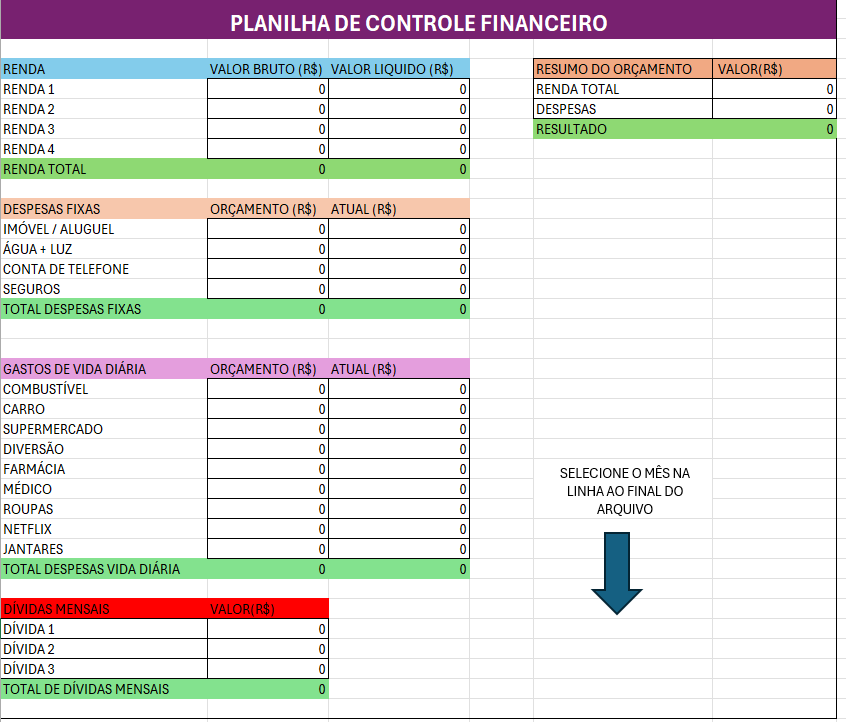 Planilha de Controle Financeiro Prático e Fácil - Editável em excel...