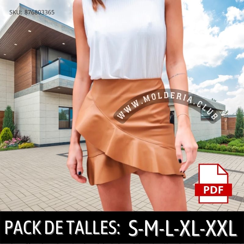 Patrón de Costura de Falda con Volados - Molde Profesional de Pollera Cruzada