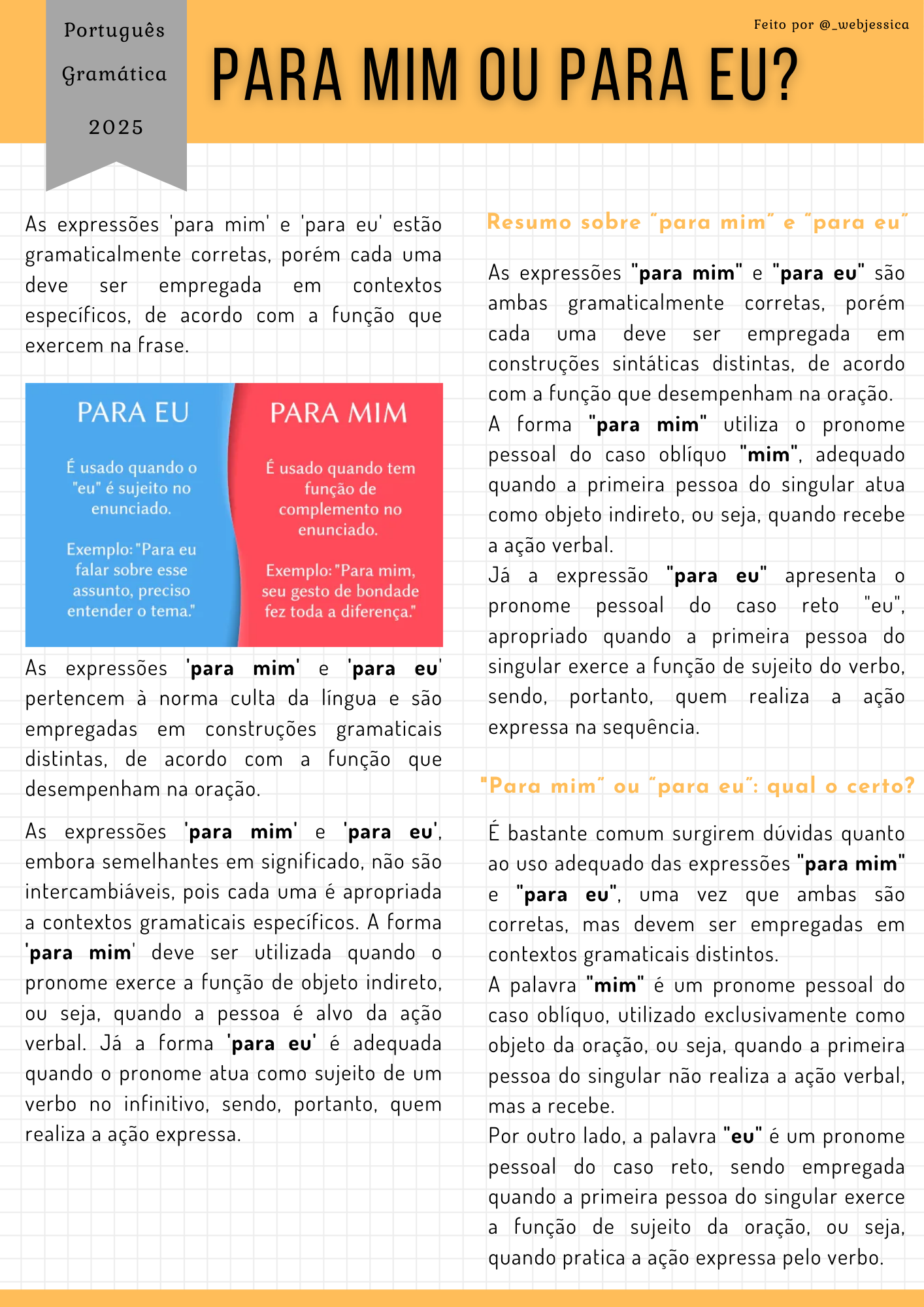 Para mim ou para eu? - Gramatica - Português - Por @_webjessica