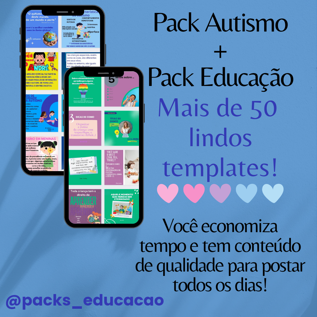 Um Pack Pack Autismo+ Pack Educação / Pacote de templates com legendas, ed...