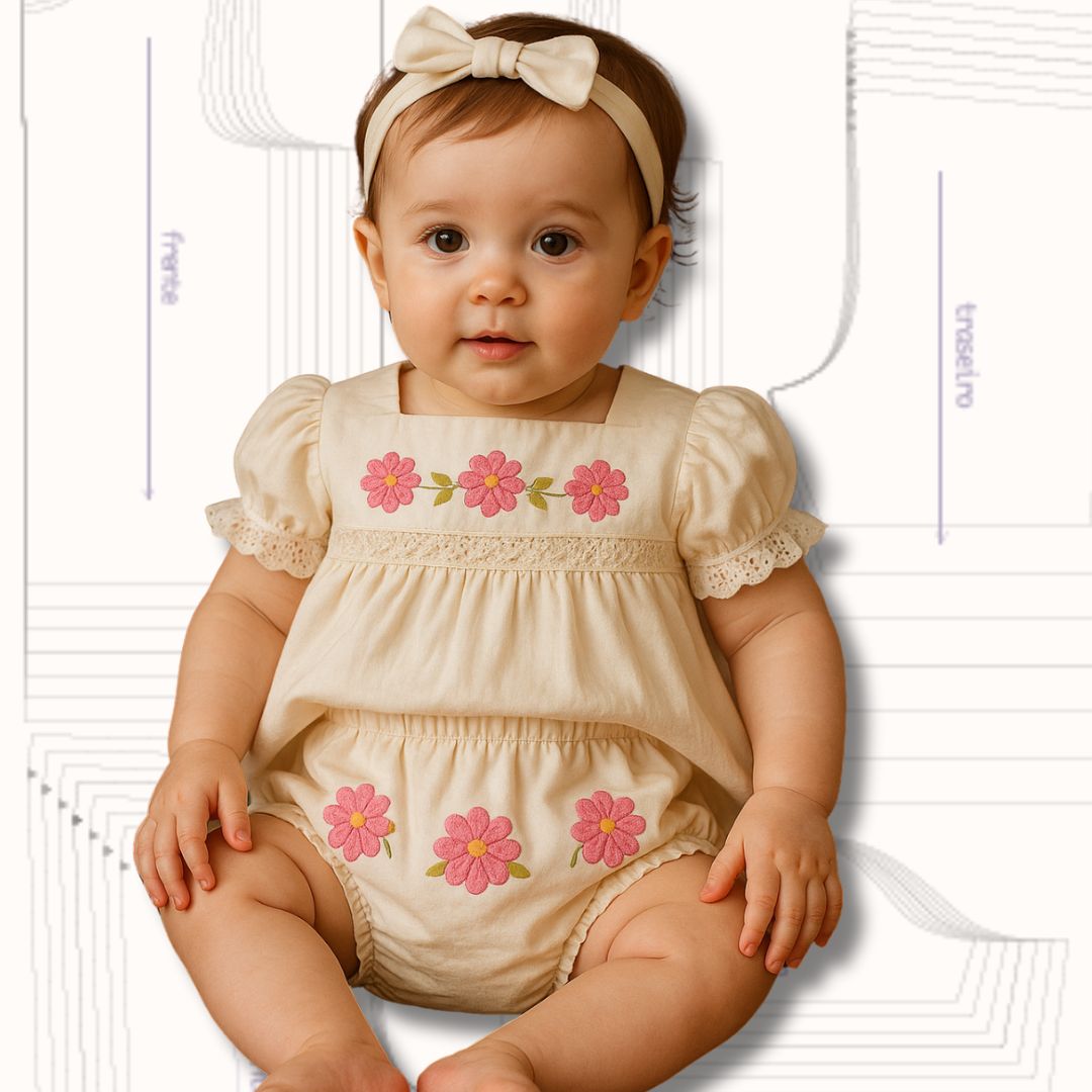 Imagem de capa para o Ebook MOLDE CONJUNTO BATA E TAPA FRALDA BABY - GRADE RN A 4 ANOS