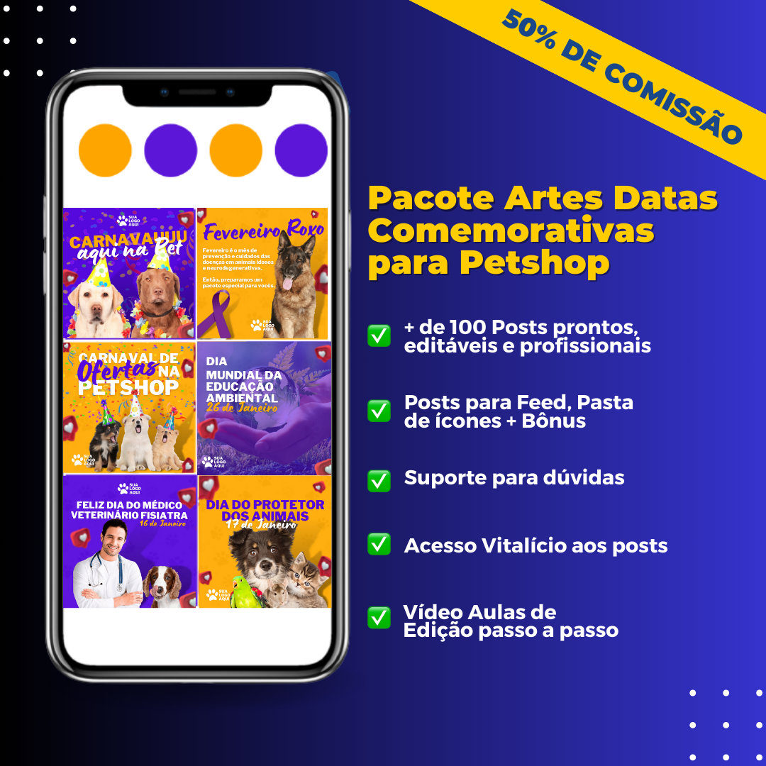 Pack Canva Petshop +100 Artes Feed Datas Comemorativas para Petshop