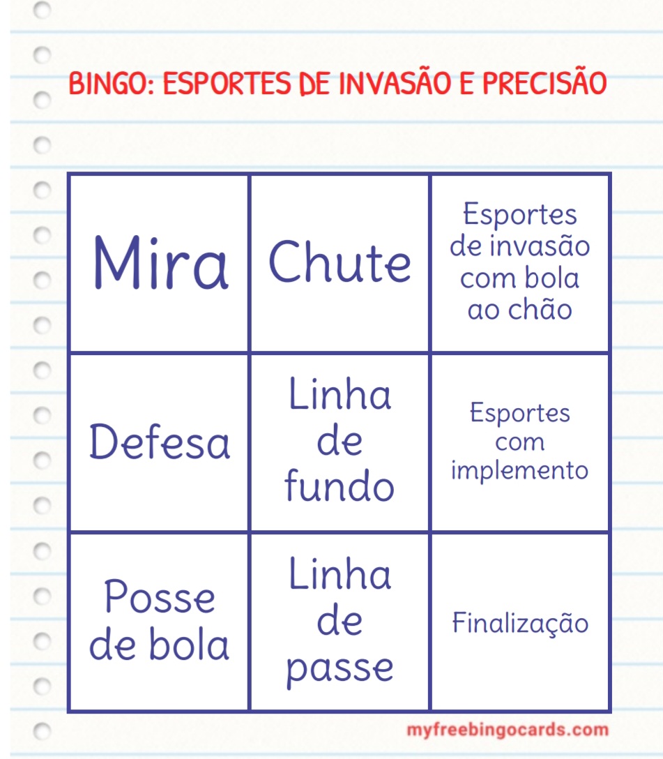 BINGO: ESPORTES DE INVASÃO E PRECISÃO - EDUCAÇÃO FÍSICA - MD PEDAGÓ...