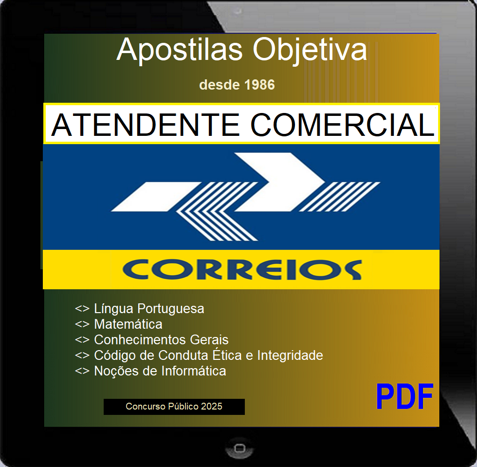 Imagem de capa para o Ebook CORREIOS (Atendente Comercial) - Salário inicial de R$2.429,25