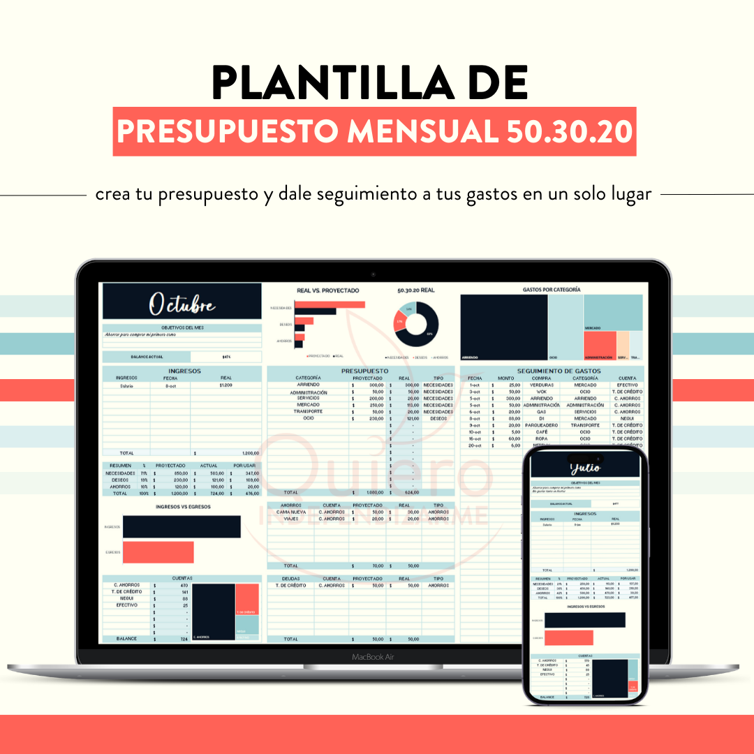 Plantilla de presupuesto mensual 50 30 20 forte