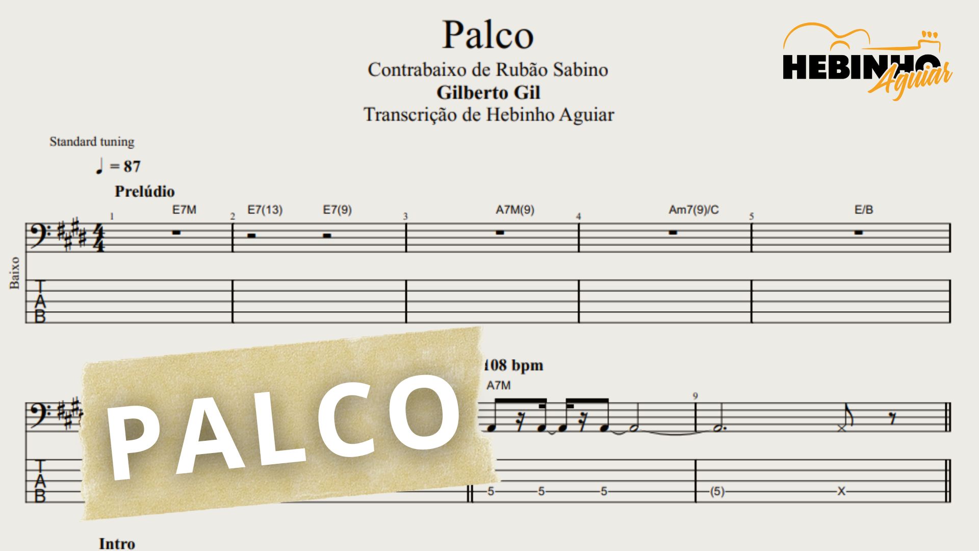 Gilberto Gil: Transcrição p/ Contrabaixo c/ Tablatura + Partitura