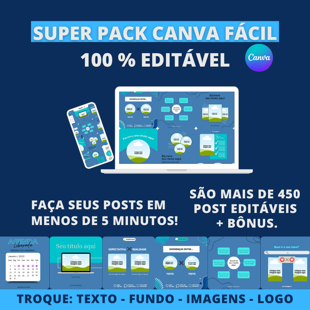 Canva Pack Fácil 450 Templates + 4 BÔNUS