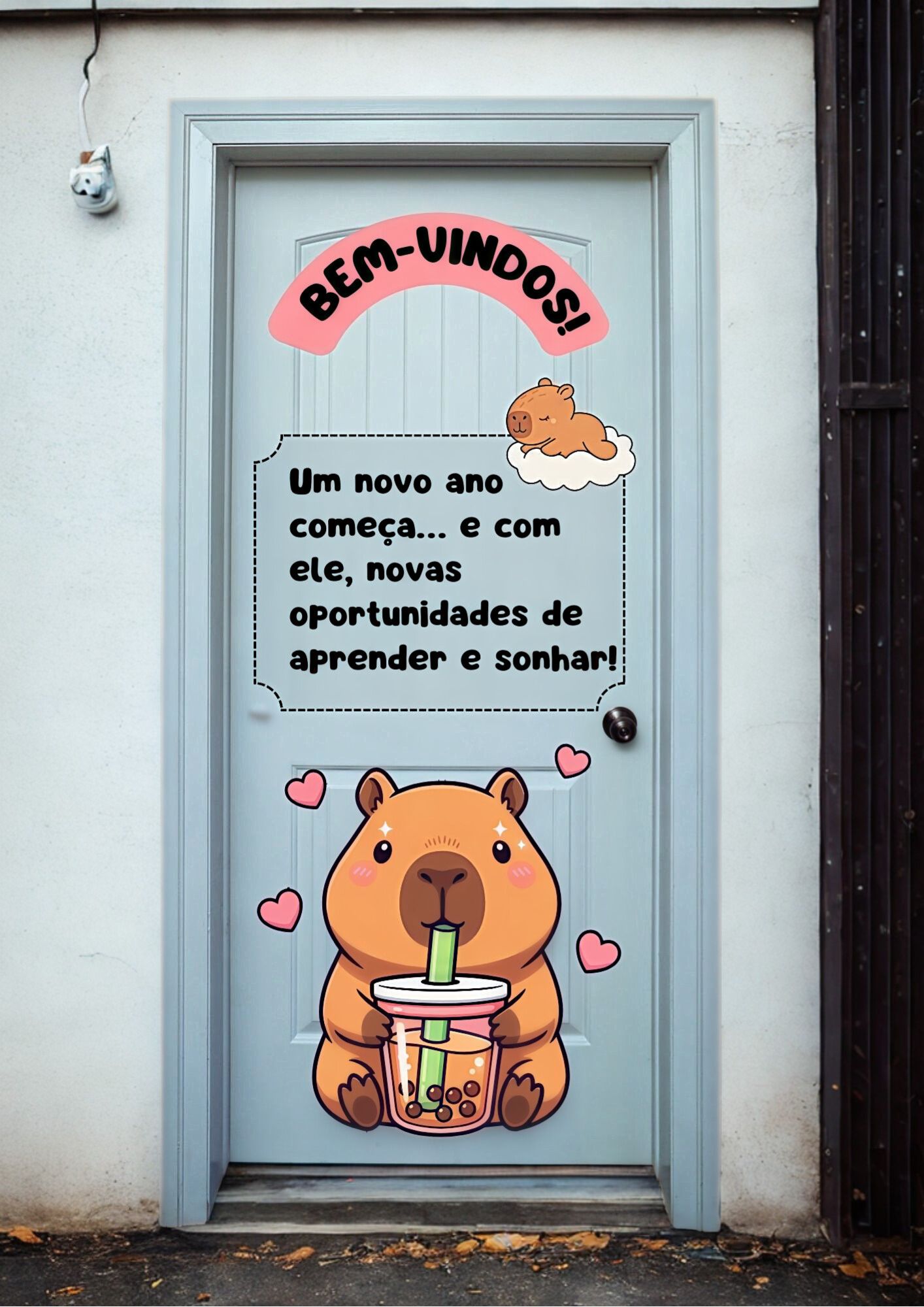 Painel porta volta às aulas tema capivara