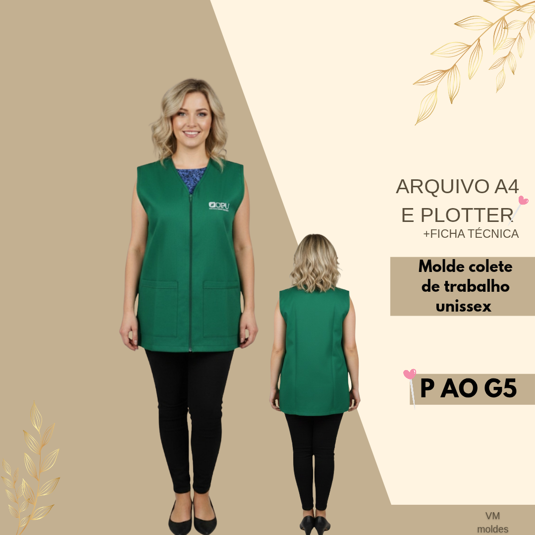 MOLDE EM PDF COLETE DE TRABALHO UNISSEX