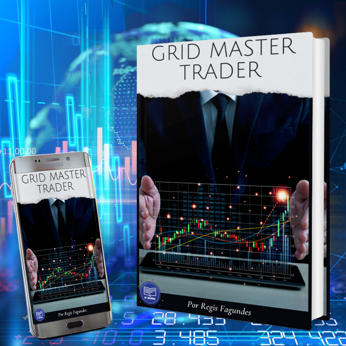 Imagem de capa para o Ebook Grid Master Trader. Renda passiva com trades no bot grid da Bybit.