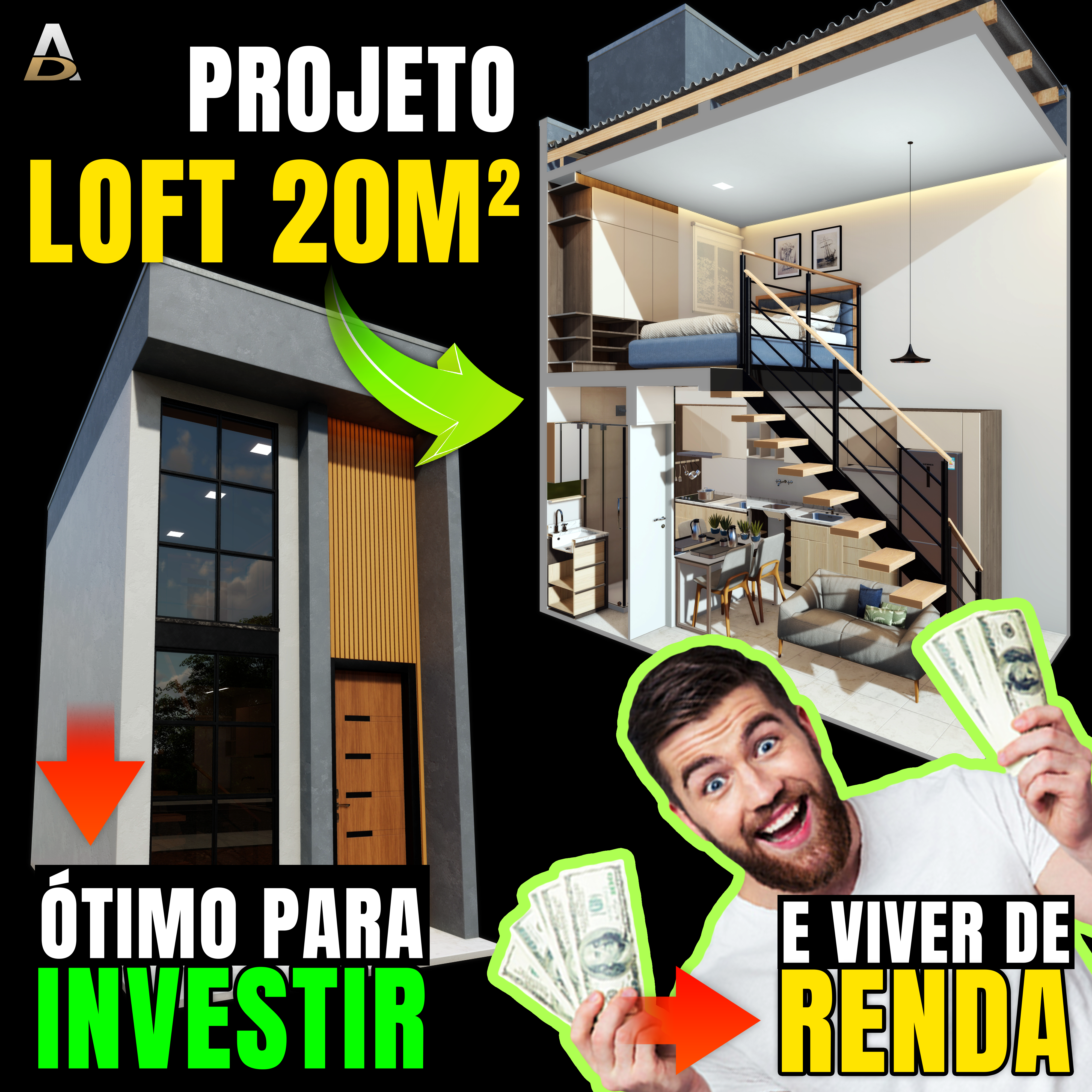 Projeto Loft Compacto - 3,0x6,3m 20m² para investir - Alex Gonçalve...