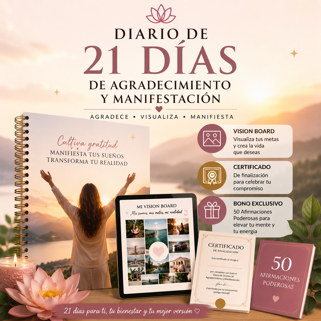 Diario de Gratitud y Manifestación: Transforma tu vida en 21 Dias