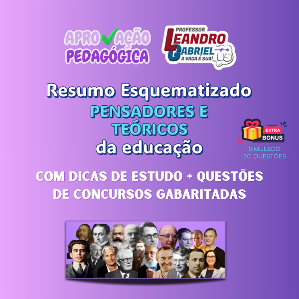 Imagem de capa para o Ebook Resumo: Pensadores e Teóricos da Educação [PDF] + BÔNUS: Simulado Teóricos 30 questões COMENTADAS [PDF]. 