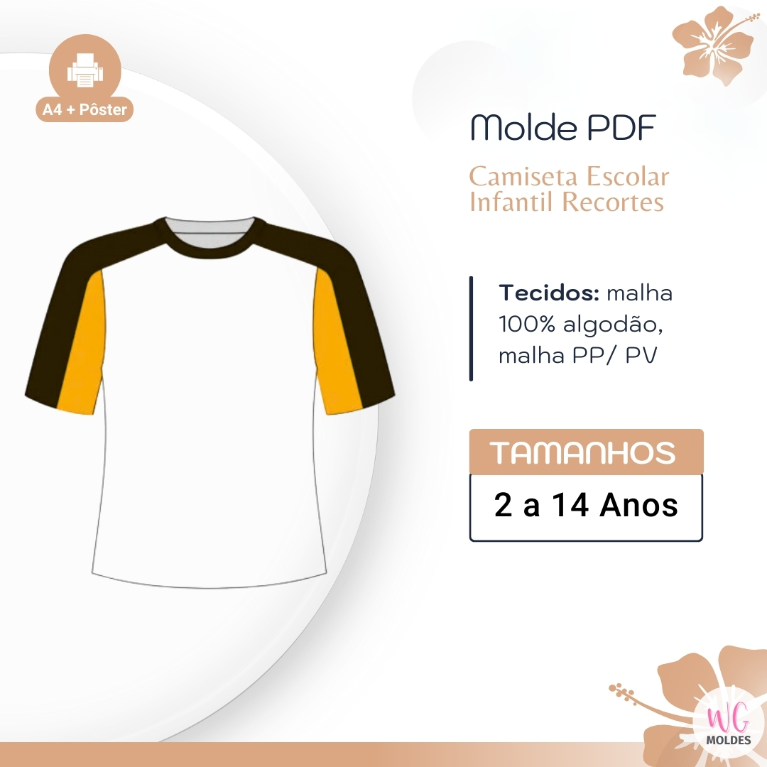 MOLDE CAMISETA ESCOLAR INFANTIL RECORTES