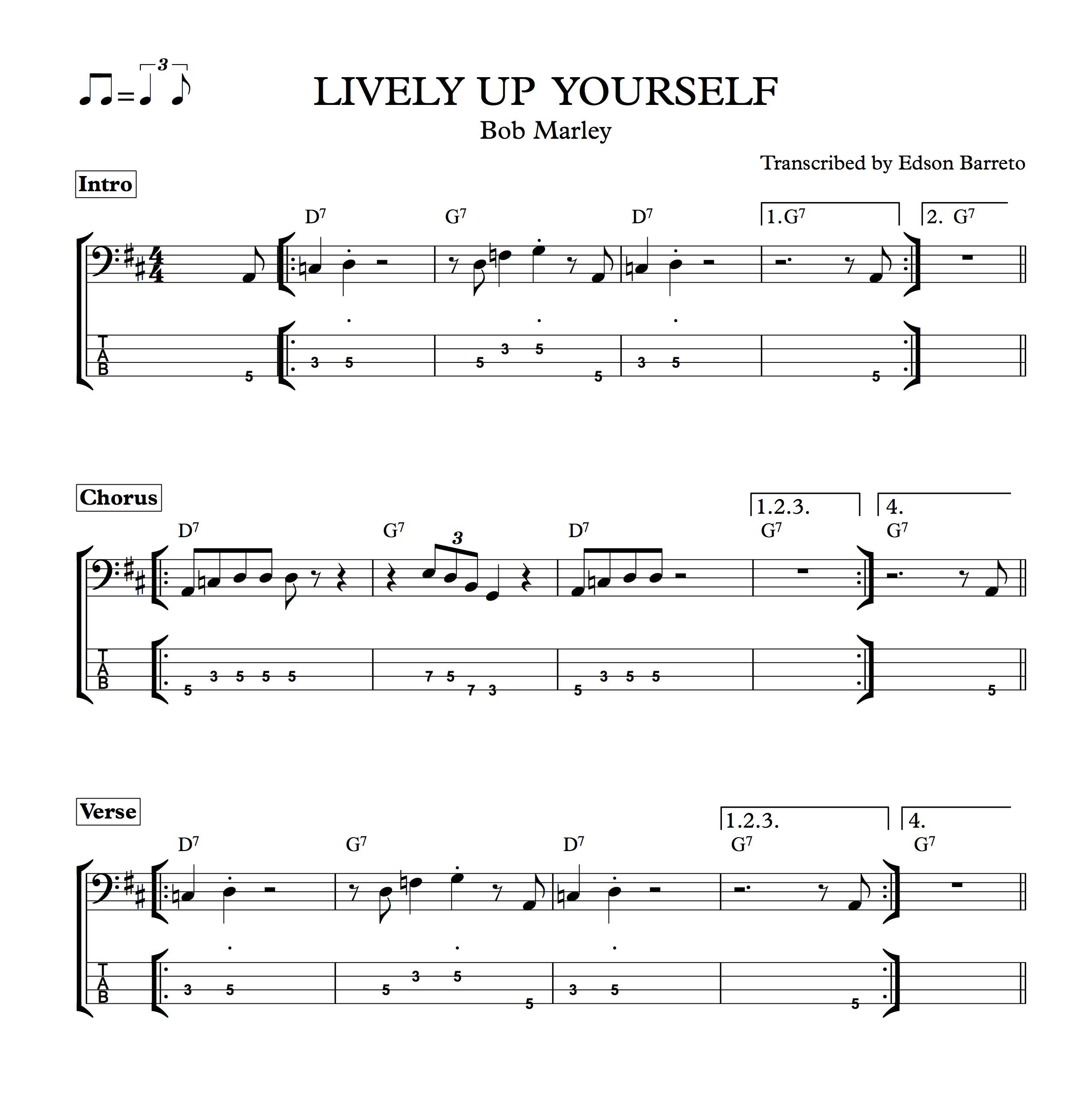 LIVELY UP YOURSELF (Bob Marley) Bass Score & Tab Lesson Edson Renato