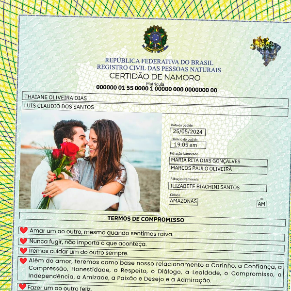 Certidão de Namoro (Modelo 100% editavel no canva gratuito) - Gusta...