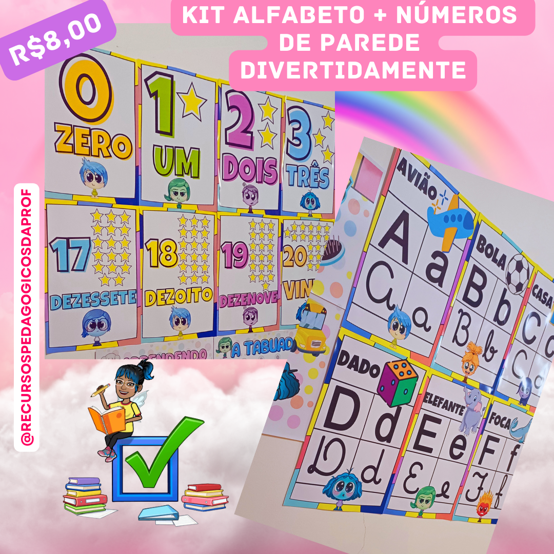 Kit Alfabeto + Números de Parede Divertidamente