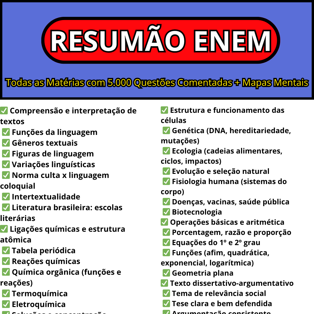 Resumão Enem: Todas as Matérias com 5.000 Questões Comentadas + Map...