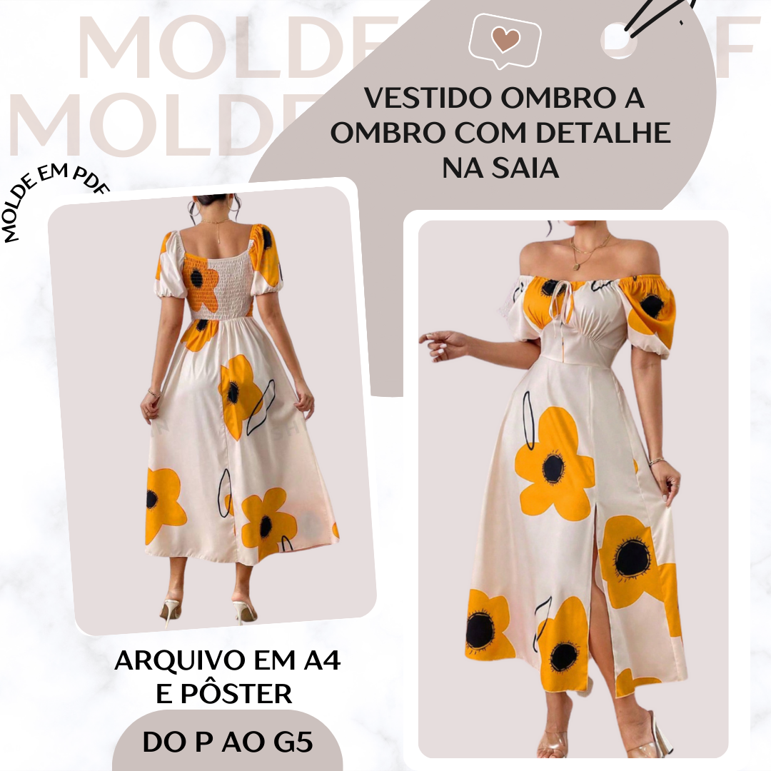 Imagem de capa para o Ebook Vestido Ombro a Ombro com Detalhe na Saia - Molde em PDF