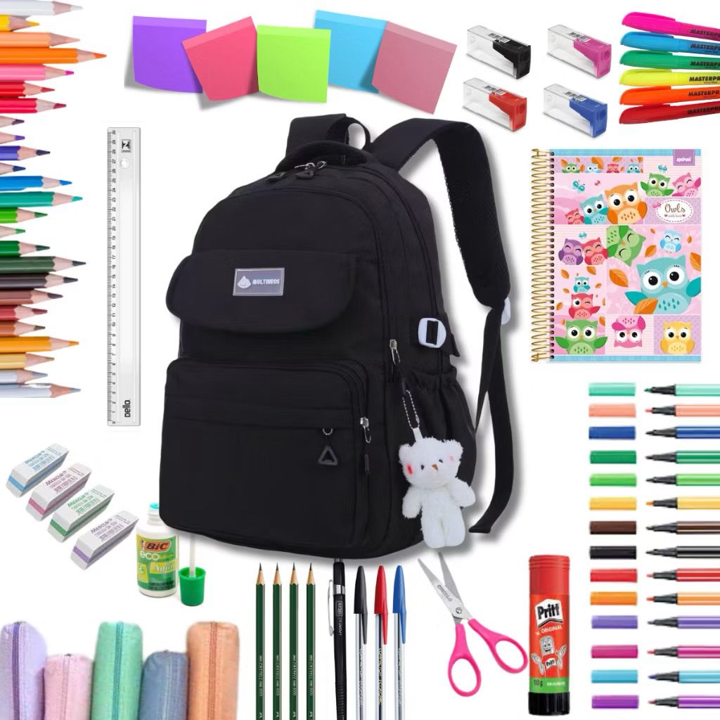 Kit Material Escolar Menina Completo com Mochila 43 Itens Volta às Aulas + FRETE GRÁTIS