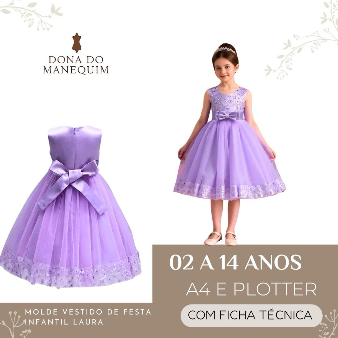 MOLDE VESTIDO DE FESTA INFANTIL LAURA