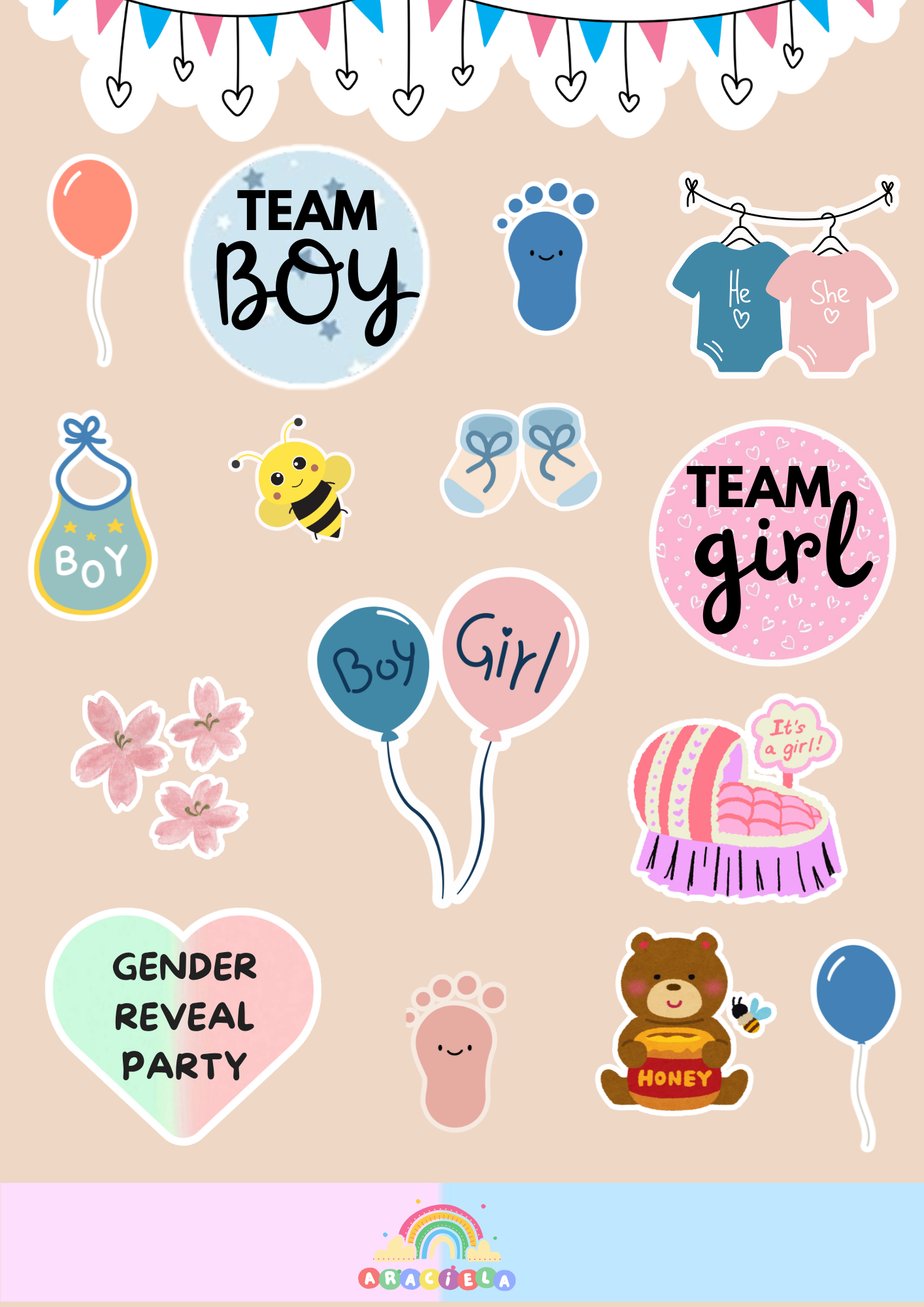 Gender Reveal Sticker Sheet - Ready to Print! - Araciela Co | Hotmart
