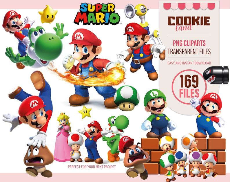 Mario Bros & Luigi & Yoshi PAPERS AND PNG Marcos Alberto Diaz Hotmart
