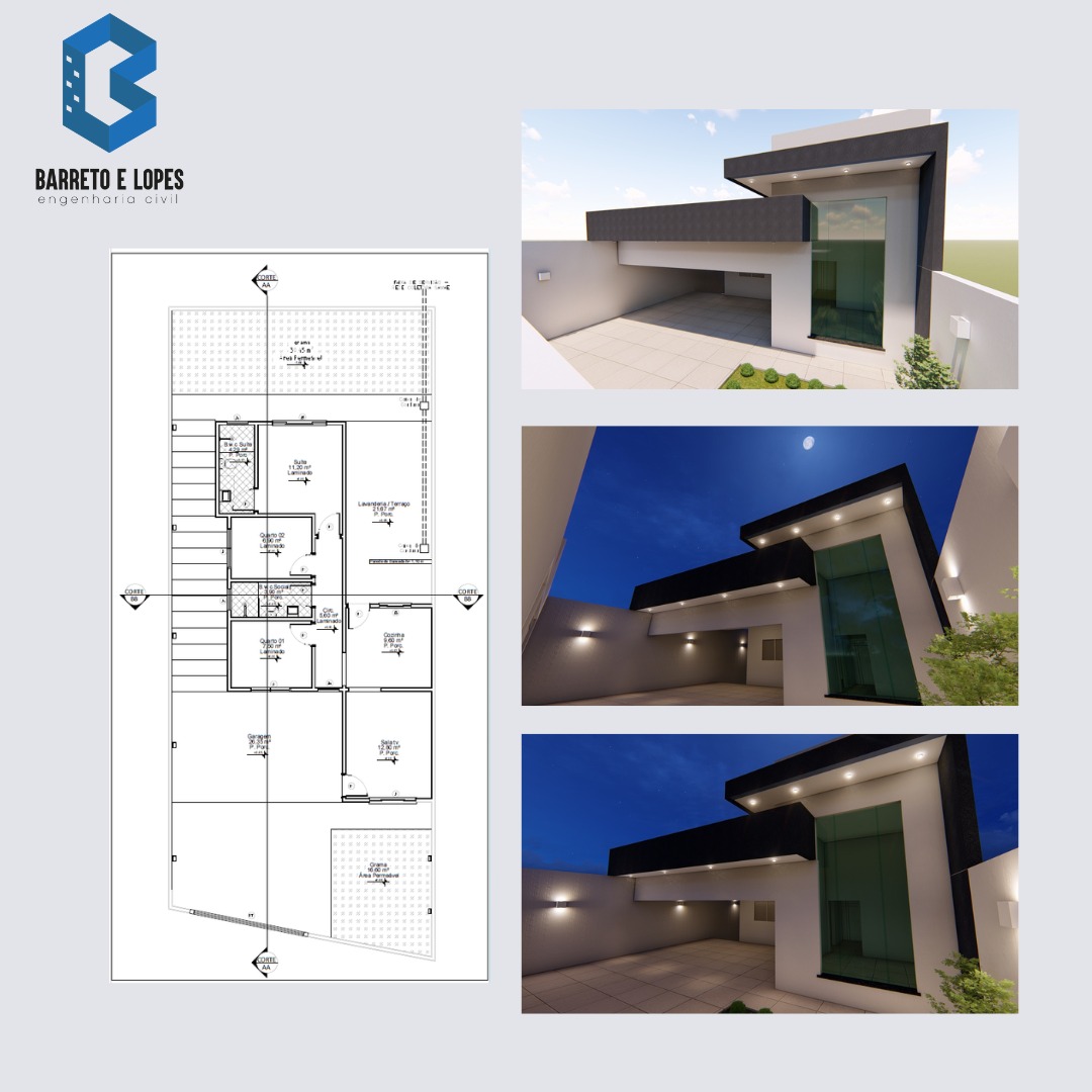 PROJETO ARQUITETÔNICO - RESIDENCIAL - 105,20 m² DE CONSTRUÇÃO