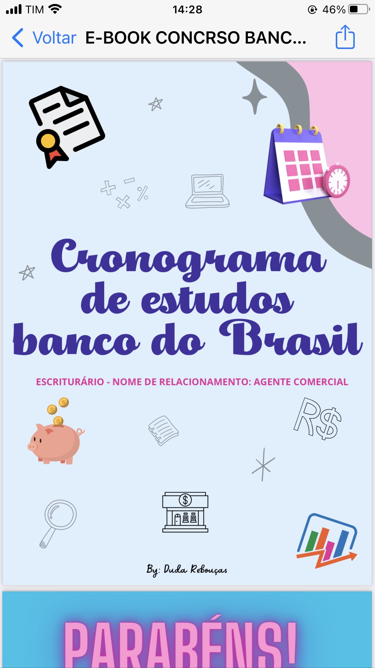 E-BOOK CRONOGRAMA ESTUDE EM 2 MESES E MEIO PARA O CONCURSO DO BANCO DO BRASIL- ESCRITURÁRIO AGENTE COMERCIAL.