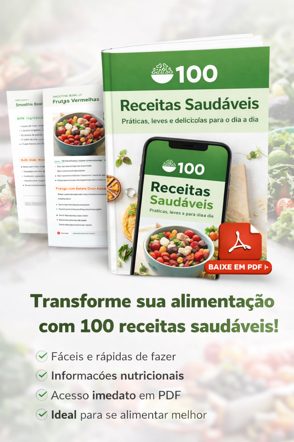 🥗 100 Receitas Saudáveis 🍽️ Práticas, leves e deliciosas para o seu dia a dia 💚