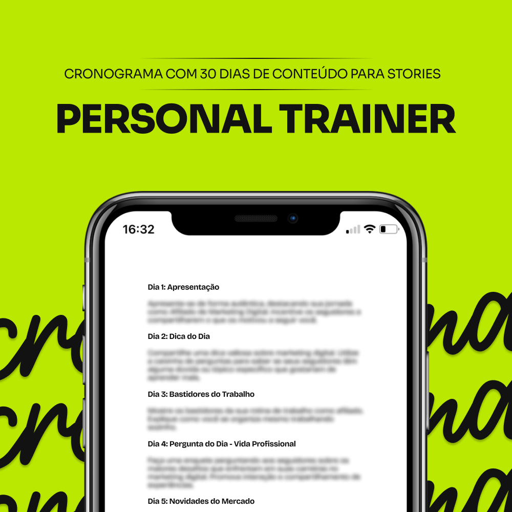 Cronograma com 30 dias de Conteúdo para Stories - Personal Trainer