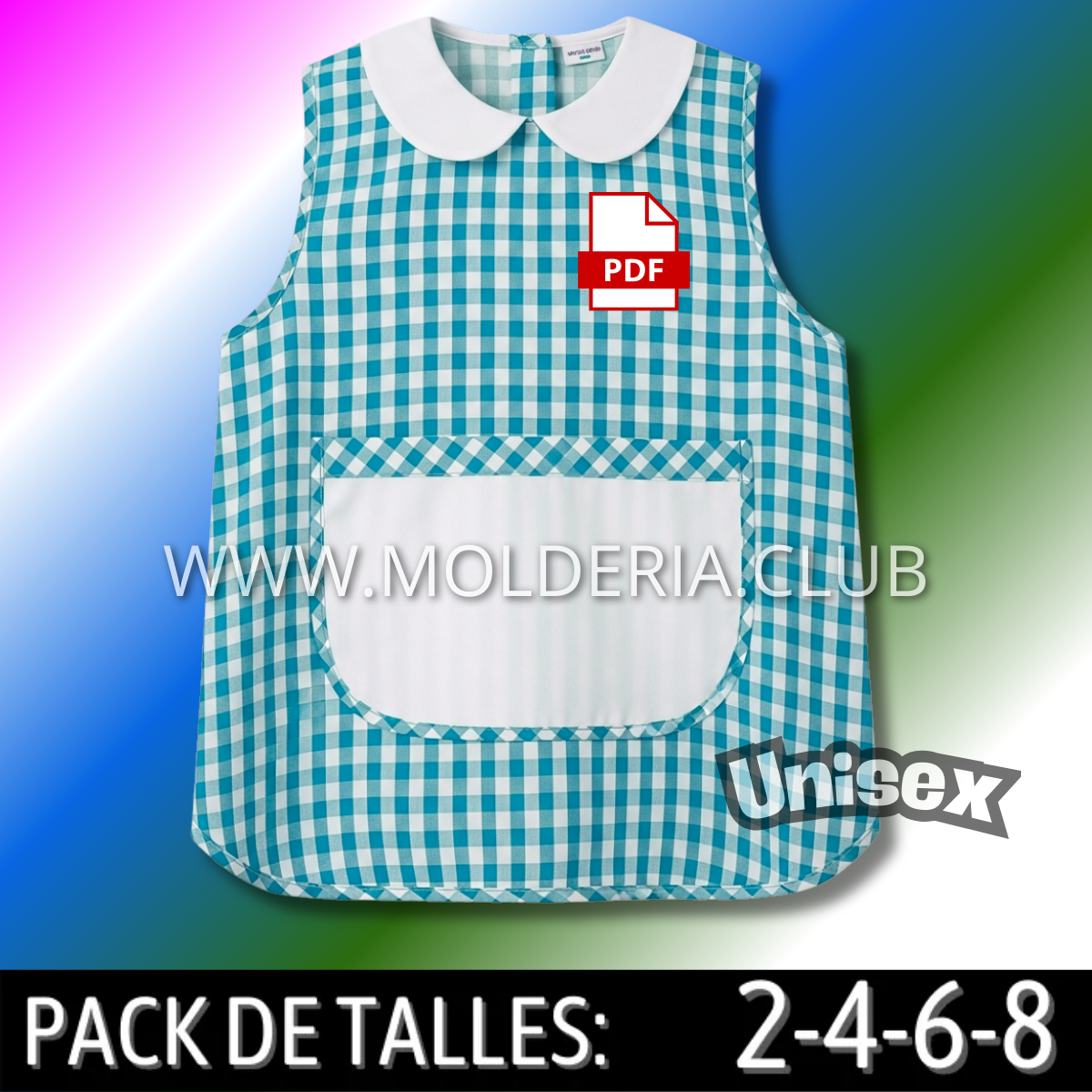 Patrón de Costura de Pechera Escolar Unisex - Molde de Delantal para Jardín