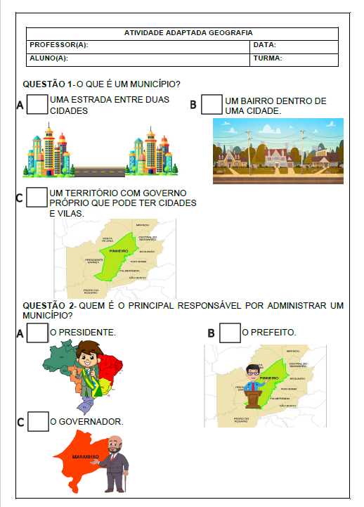 Atividade Adaptada Geografia-Município - Cantinho da Inclusão | Ho...