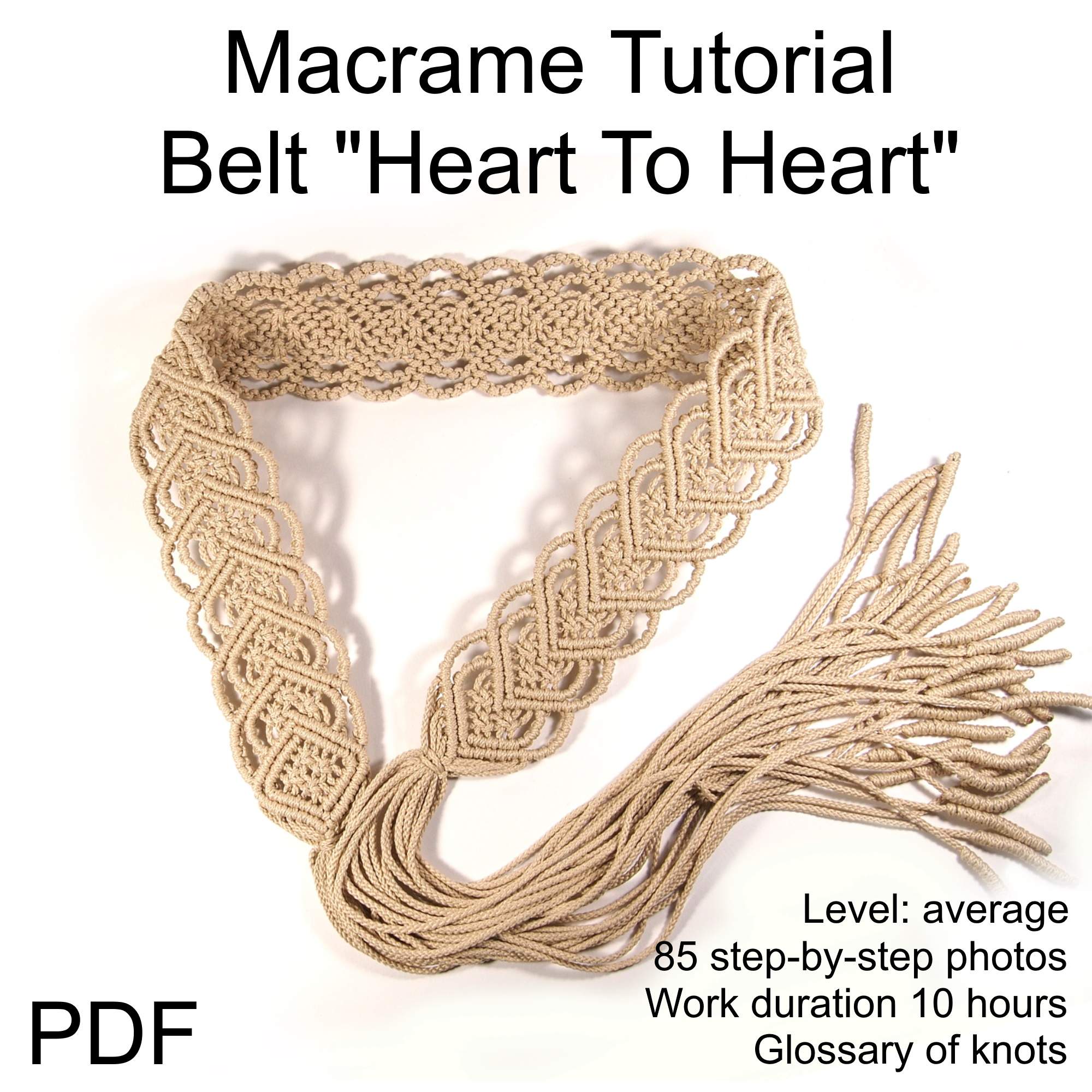 Macrame tutorial Belt "Heart to heart", Macrame pattern, step by step pdf