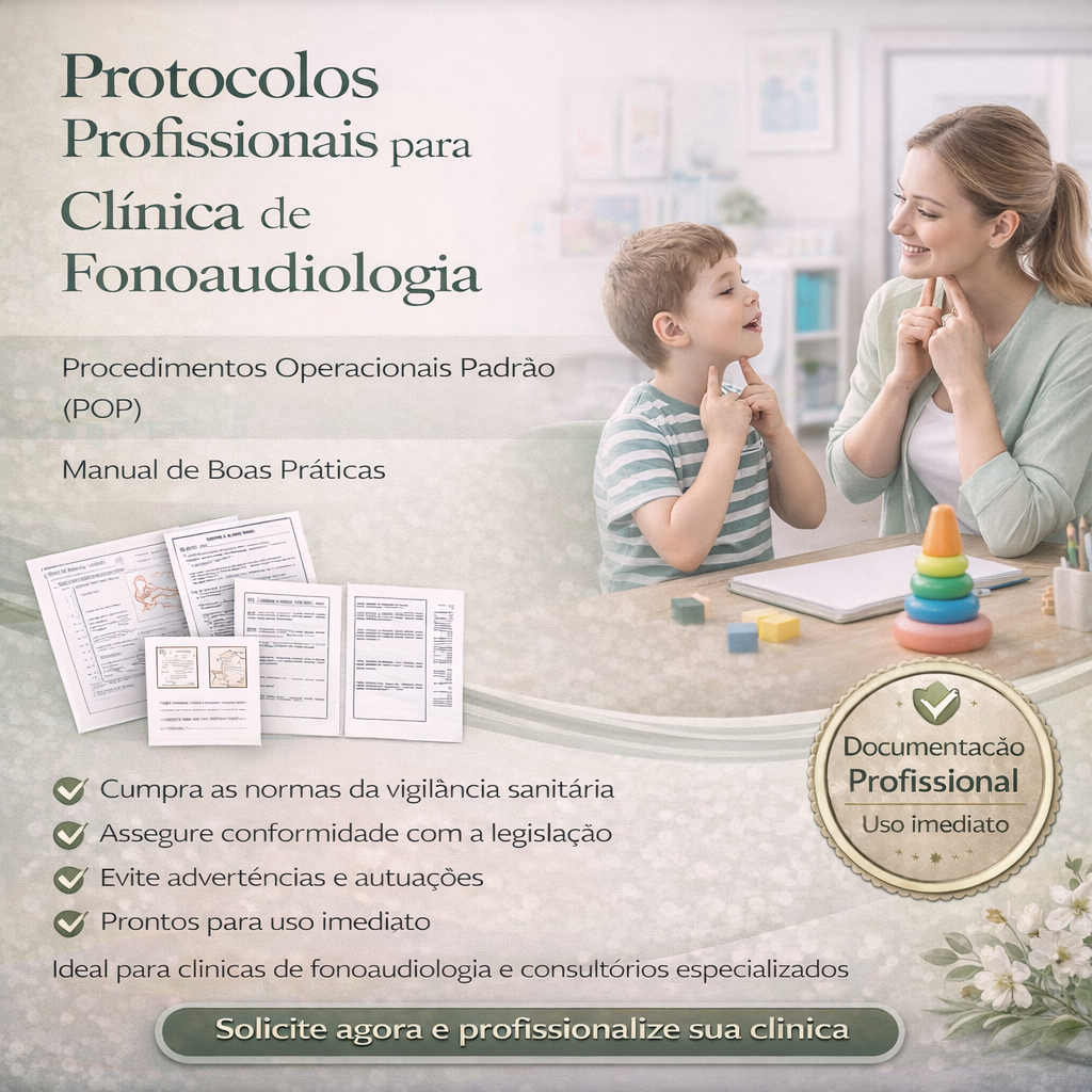 PACK COM 55 DOCUMENTOS: POP'S FONOAUDIOLOGIA, MANUAL DE BOAS PRÁTICAS, FICHAS DE ANAMNESE E FICHAS DE CONTROLE