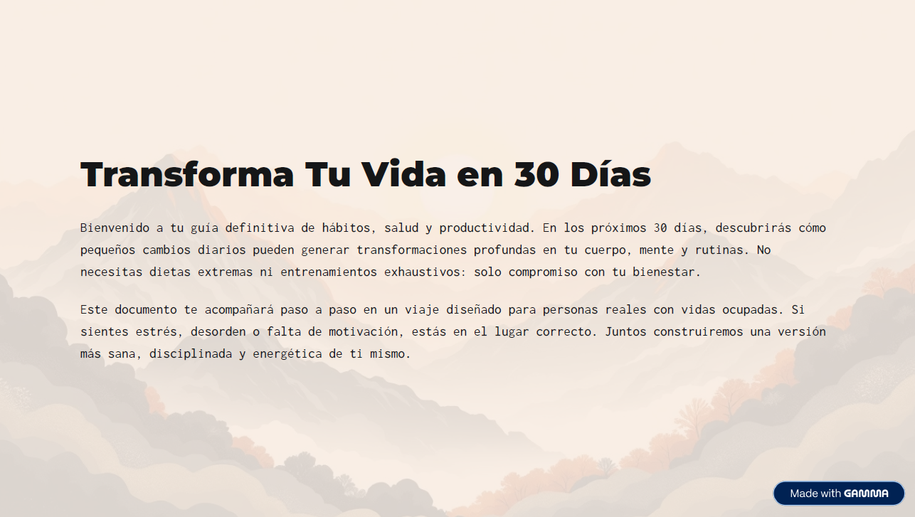 Transforma Tu Vida en 30 Días – Guía de Hábitos, Salud y Productivi...