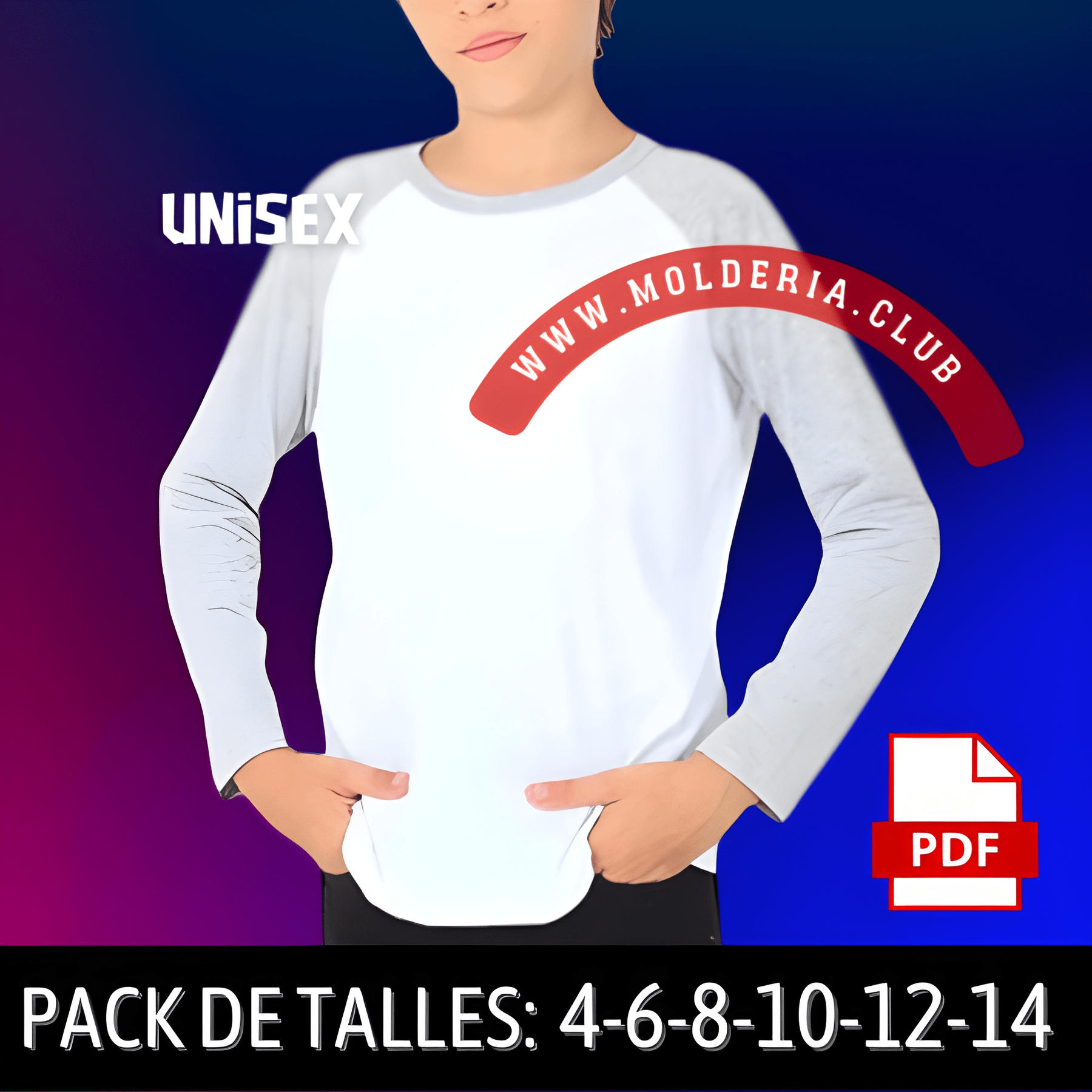 Patrón de Costura de Camiseta Infantil de Manga Ranglán - Molde de Remera Larga