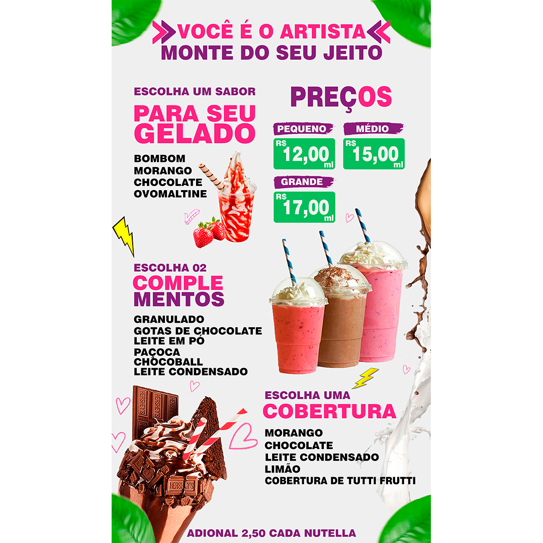 CARDÁPIO EDITÁVEL DE MILK SHAKE