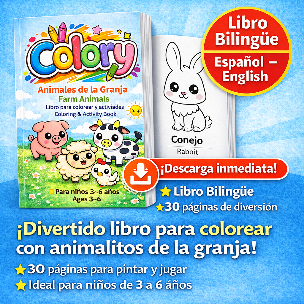 Libro para colorear y de actividades de Animales de la Granja - Bil...