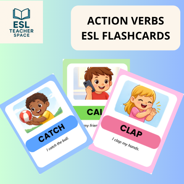 Action verbs - ESL flashcards (4 per page) - ESL TEACHER SPACE | Ho...