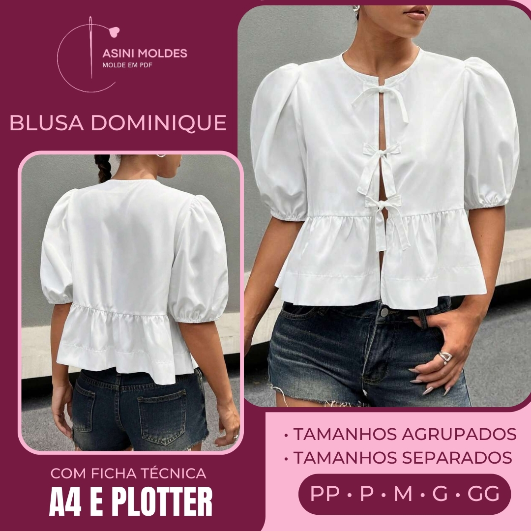 Imagem de capa para o Curso online BLUSA DOMINIQUE - Molde em PDF  [ MOLDES SEPARADOS POR TAMANHO ]