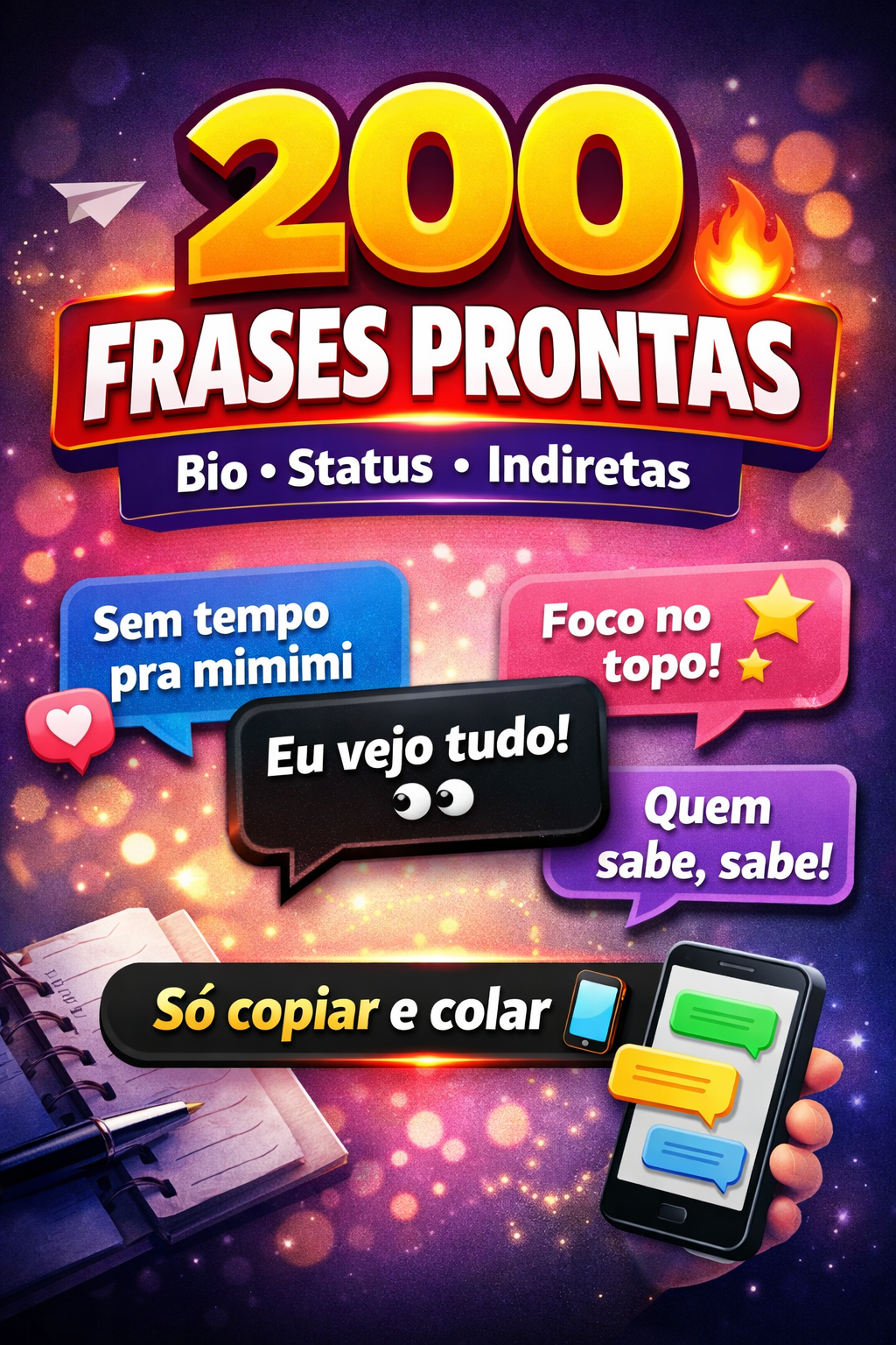 +200 Frases Prontas para Bio, Status e Indiretas 🔥