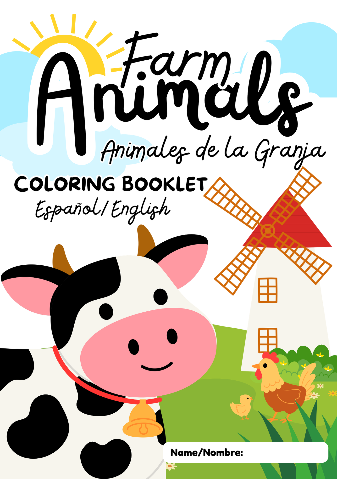 Animales de la granja para colorear - Libro imprimible Bilingüe esp...