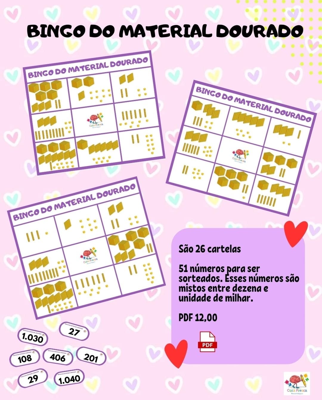 Bingo do Material dourado Cuca Fresca materiais pedagógicos Hotmart