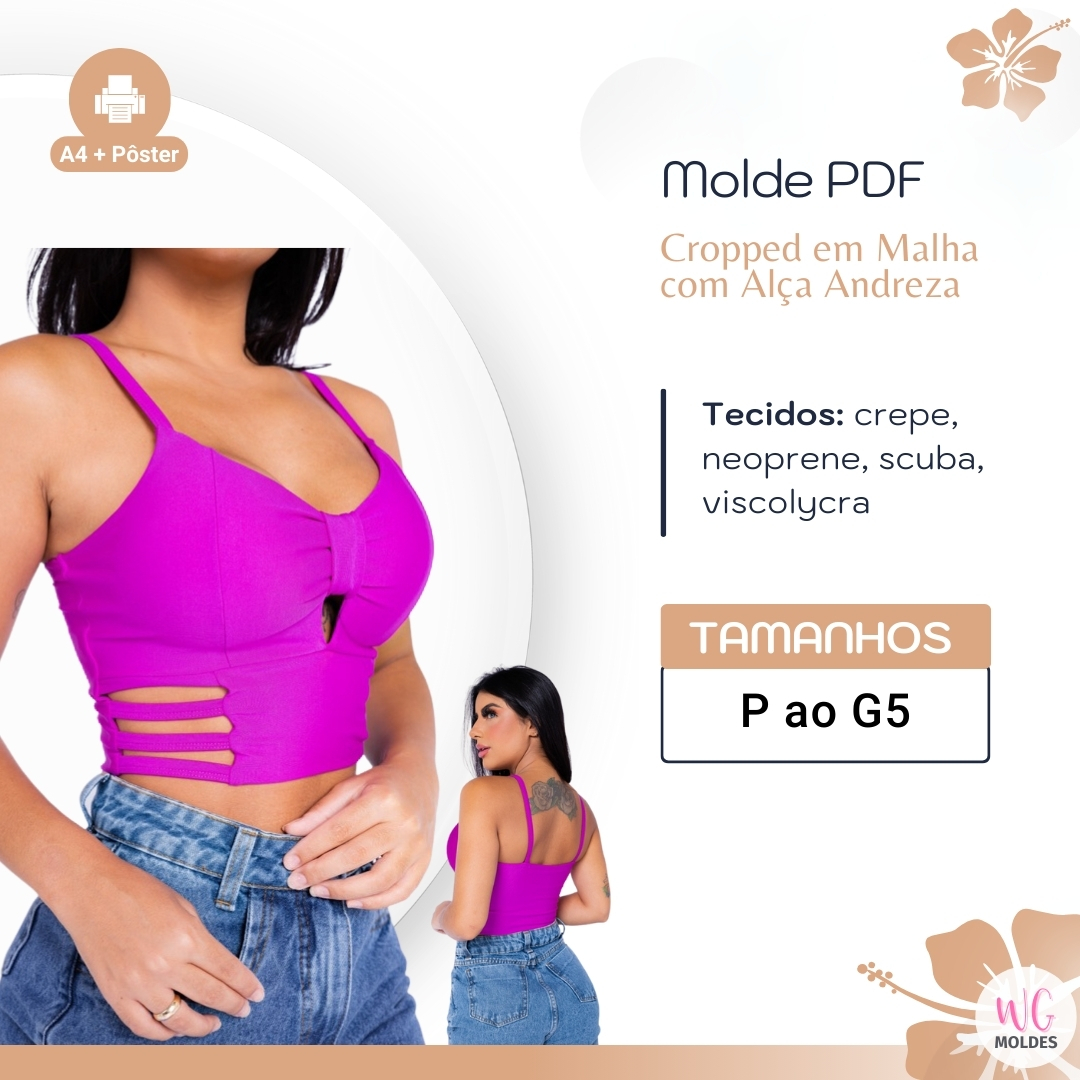 MOLDE CROPPED EM MALHA COM ALÇA ANDREZA