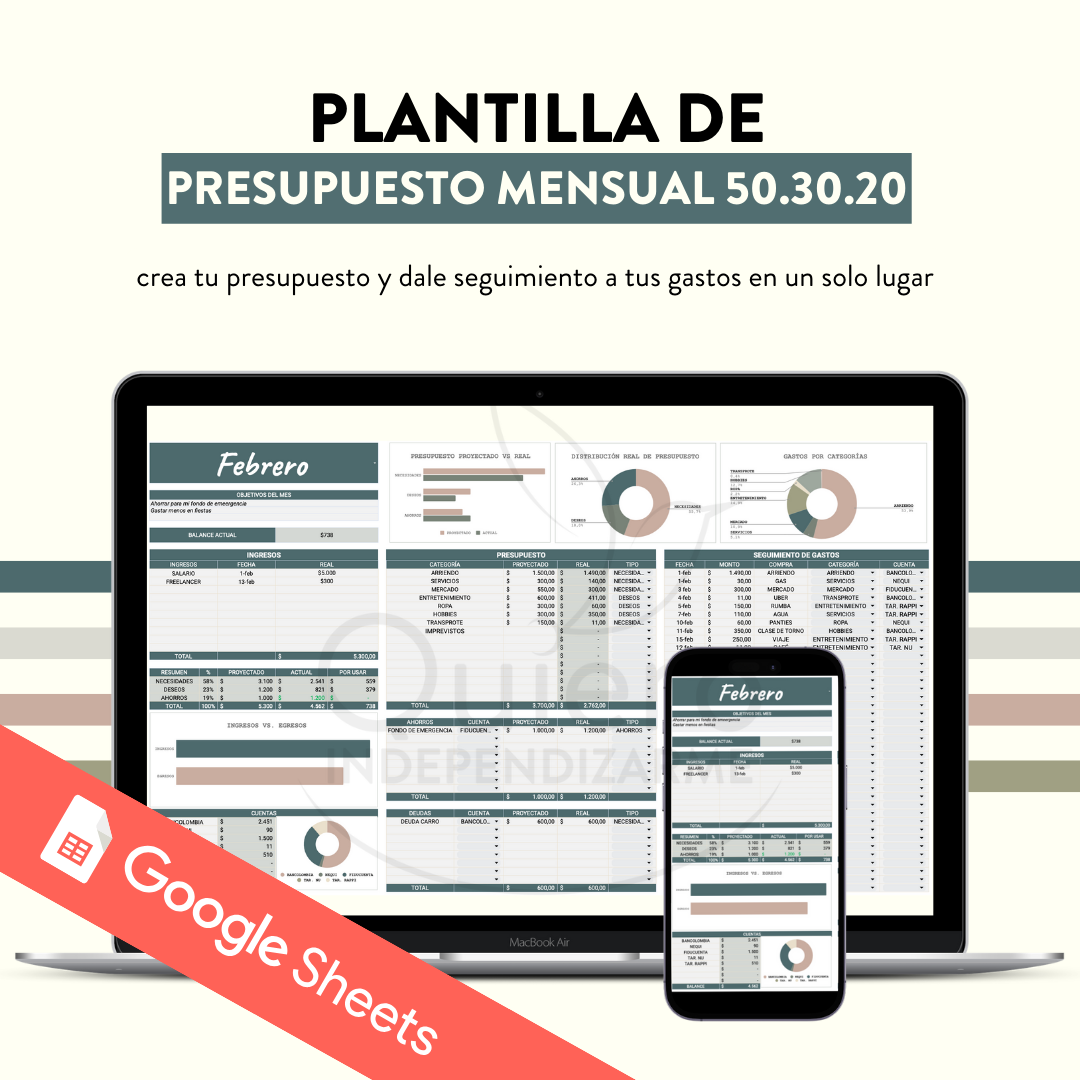 Plantilla de Presupuesto Mensual 50.30.20 - Google Sheets