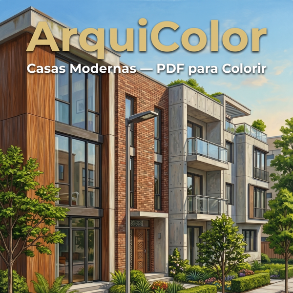 Capa do produto ArquiColor, um PDF para colorir fachadas modernas