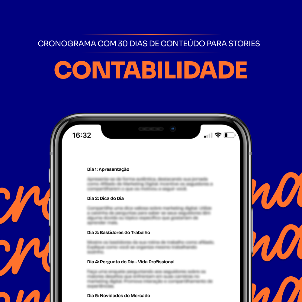 Cronograma com 30 dias de Conteúdo para Stories - Contabilidade